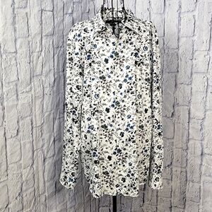 PERRY ELLIS Blue‎ Floral Button Up Shirt XXL Tall